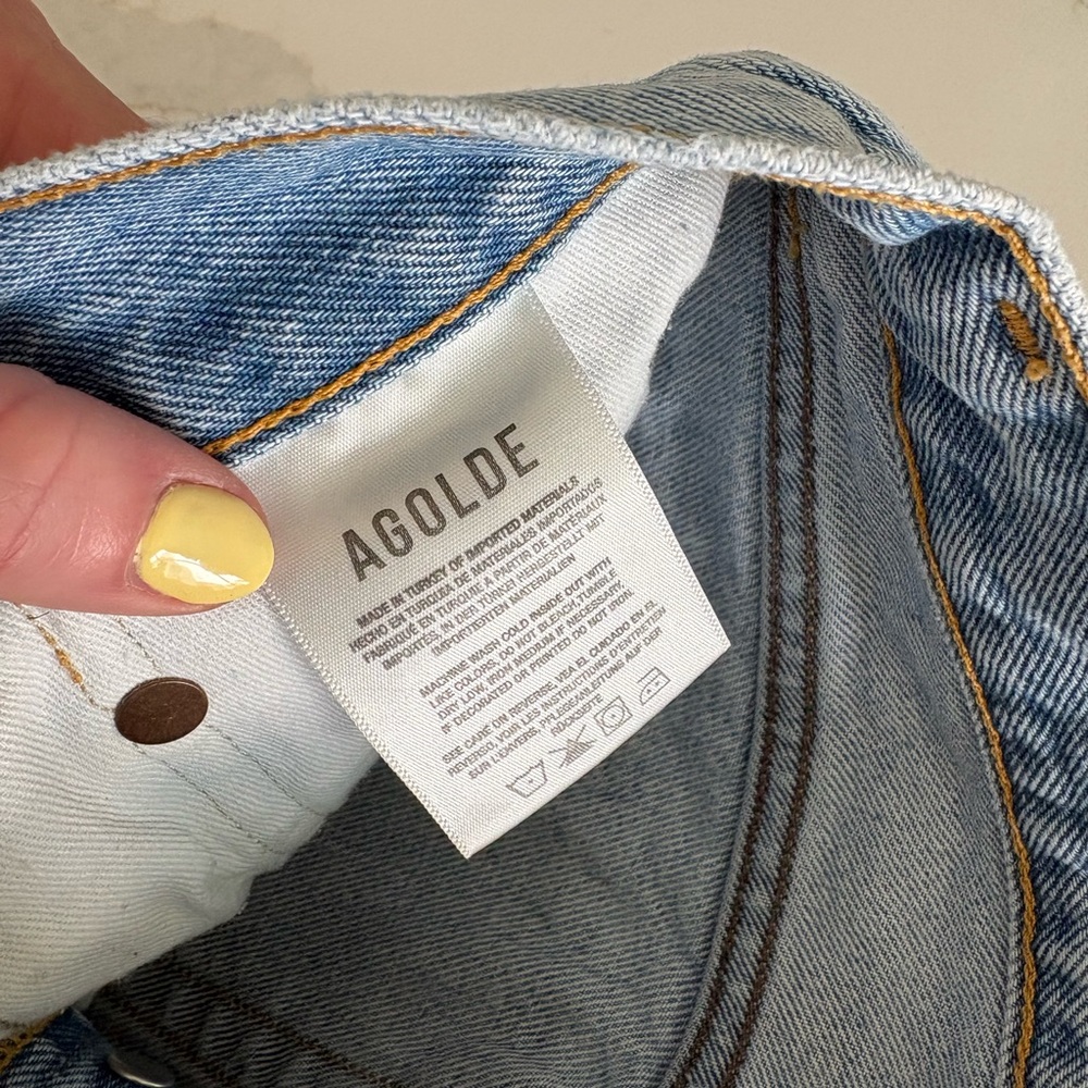Agolde Light Blue Frayed Jean Shorts - Picture 4 of 5
